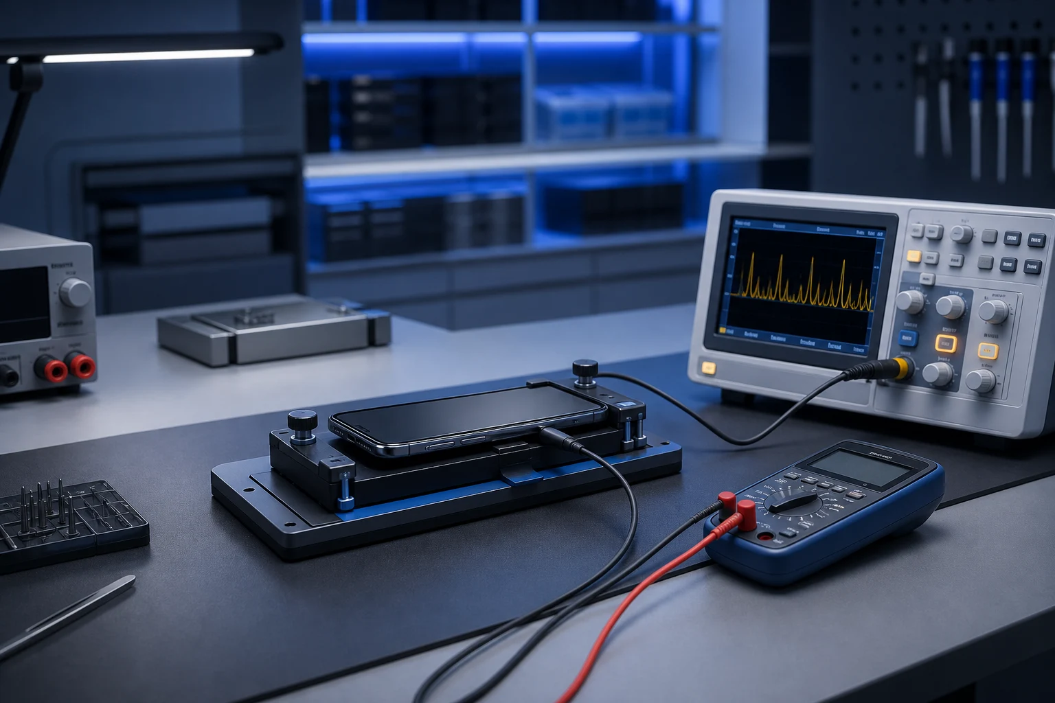 Tablet güç ve şarj sorunları için elektronik test ekipmanları